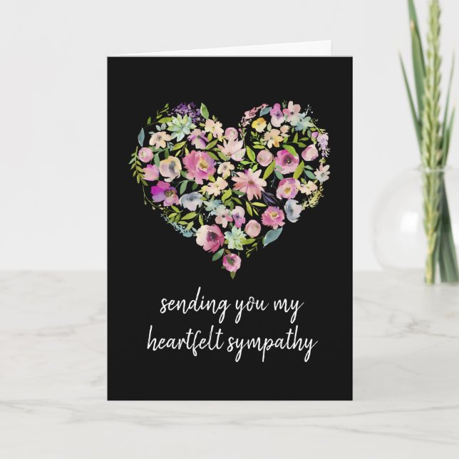 Heartfelt Sympathy | Floral Heart Condolence Card (Front)