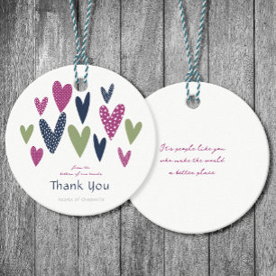Heartfelt Thank you Hearts Navy Avocado Favor Tags