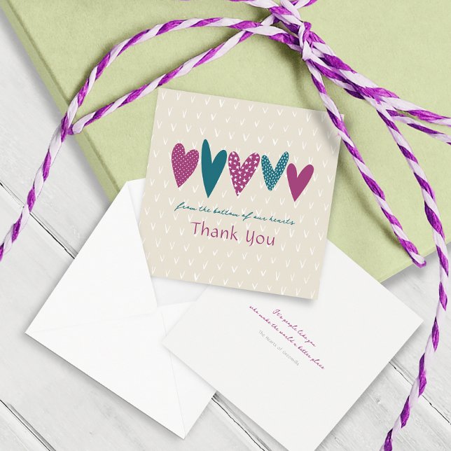 Heartfelt Thank you Teal Hearts Little Note Card (Creator Uploaded)