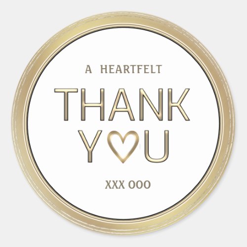 Heartfelt Thank You with Gold Heart Grunge Border  Classic Round Sticker