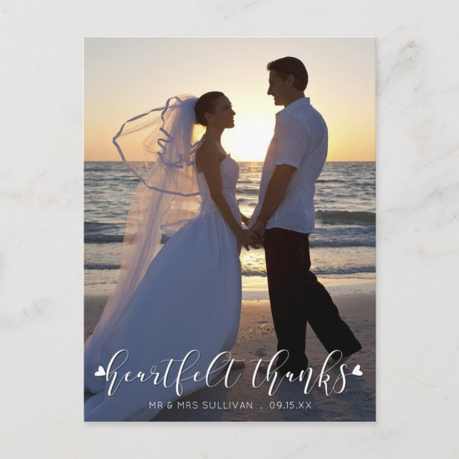 HEARTFELT THANKS Photo Wedding Thank You Postcard (Front)