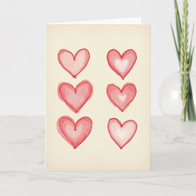 Heartfelt Watercolor Hearts Card (Front)