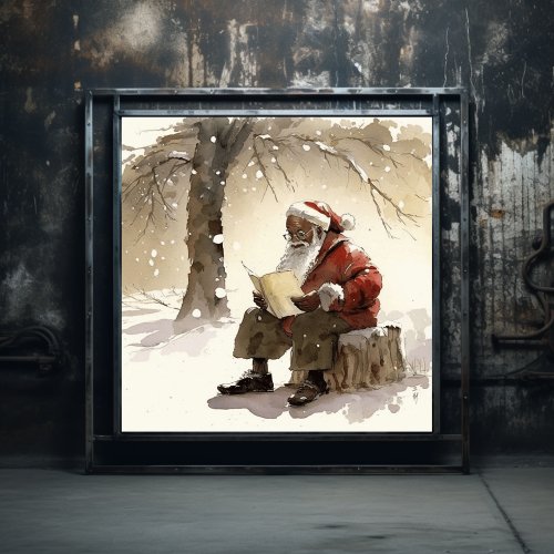 Heartfelt Wishes Black Santa Reading Letters Poster