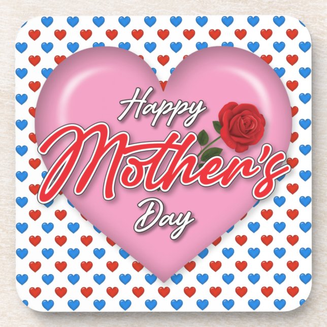 Heartful Elegant Mother’s Day Design Beverage Coaster (Front)