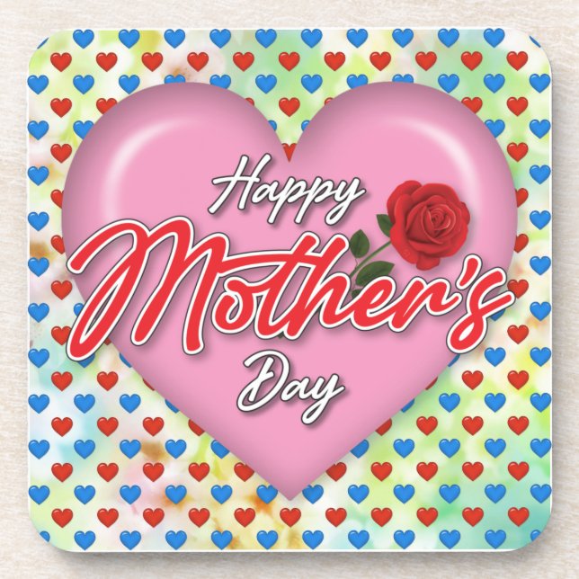 Heartful Elegant Mother’s Day Design Beverage Coaster (Front)