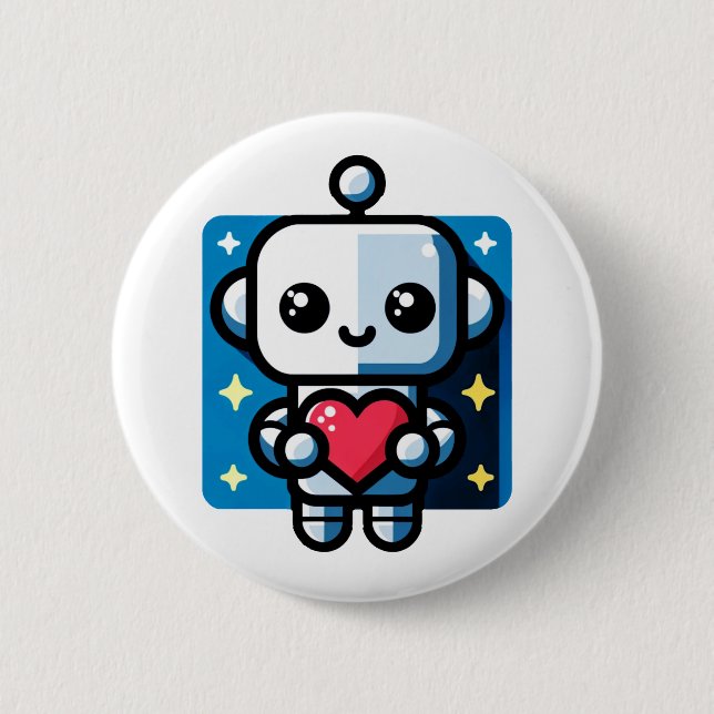 Heartful Robot - Playful Tech-Inspired Love Art Button (Front)
