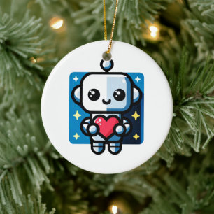 Heartful Robot - Playful Tech-Inspired Love Art Ceramic Ornament