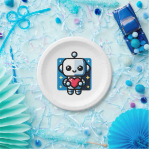 Heartful Robot - Playful Tech-Inspired Love Art Paper Plates