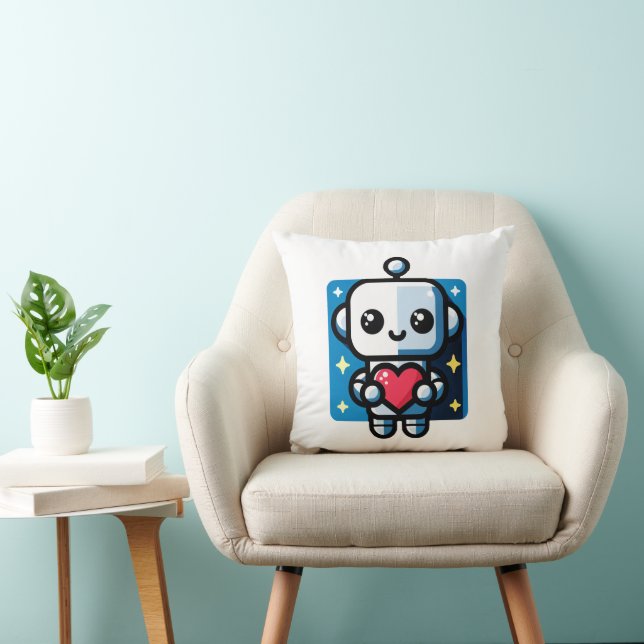 Heartful Robot - Playful Tech-Inspired Love Art Throw Pillow (Chair)