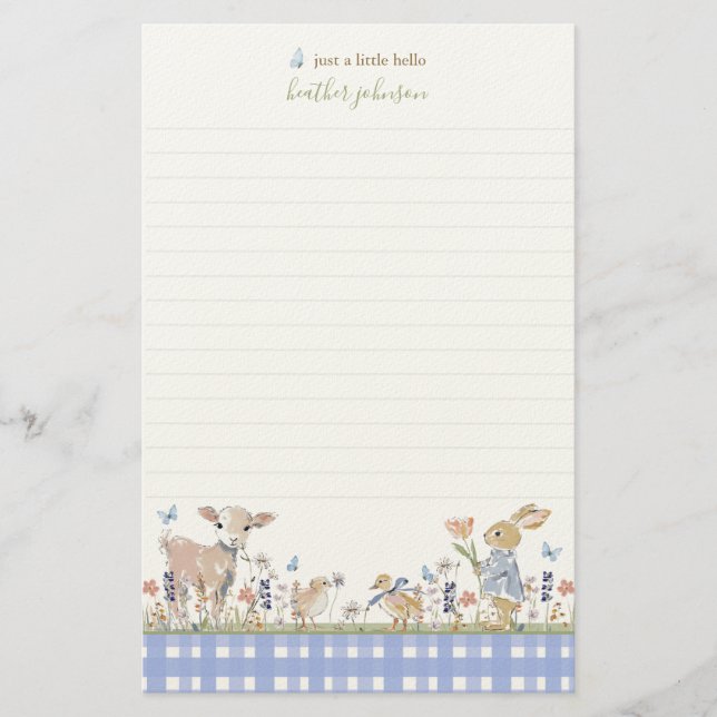 Hearthlight Notes Spring Soft Meadow Gingham Stationery (Front)