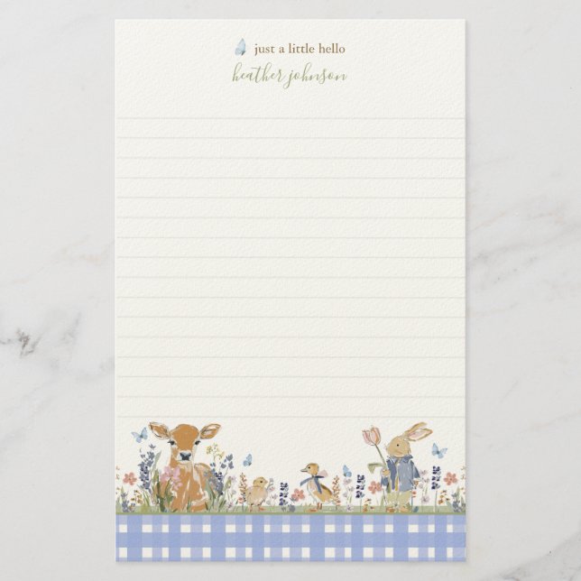 Hearthlight Notes Spring Soft Meadow Gingham Stationery (Front)