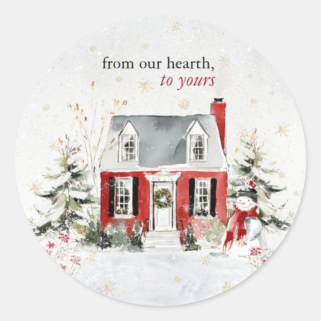 Hearthlight Notes Winter Cozy Home Personalized Classic Round Sticker (Front)