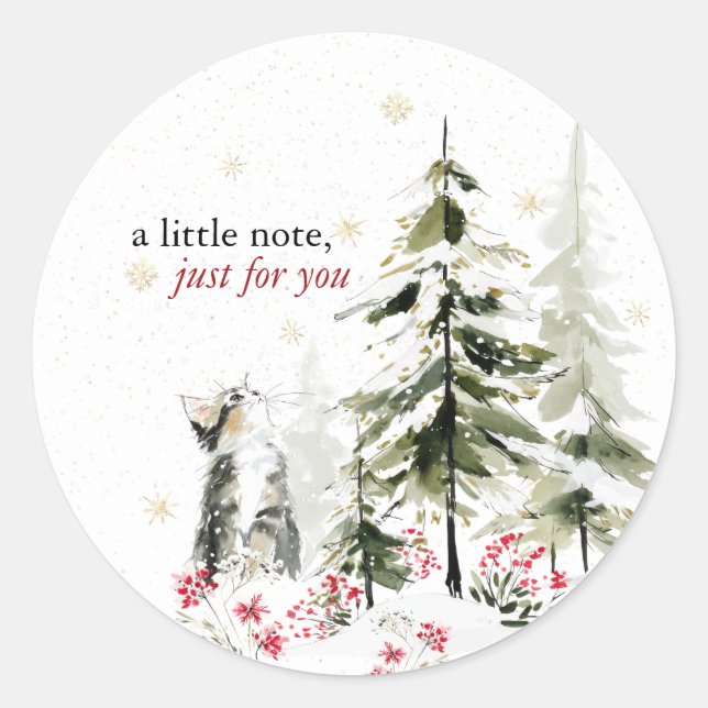 Hearthlight Notes Winter Cozy Kitten Personalized Classic Round Sticker (Front)