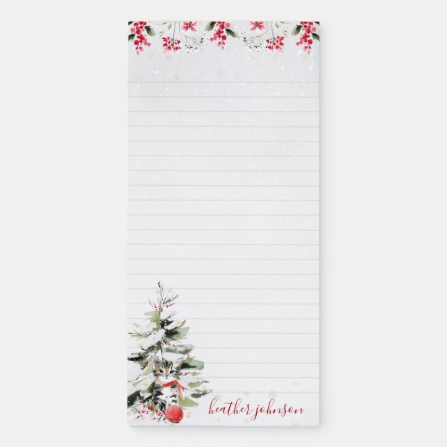 Hearthlight Notes Winter Cozy Kitten Personalized Magnetic Notepad (Front)