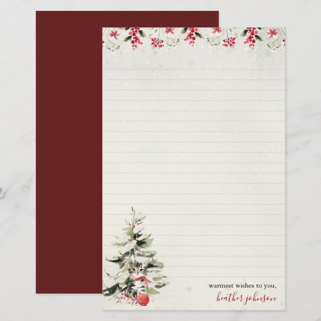 Hearthlight Notes Winter Cozy Kitten Personalized Stationery (Front/Back)