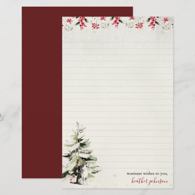 Hearthlight Notes Winter Cozy Kitten Personalized Stationery (Front/Back)