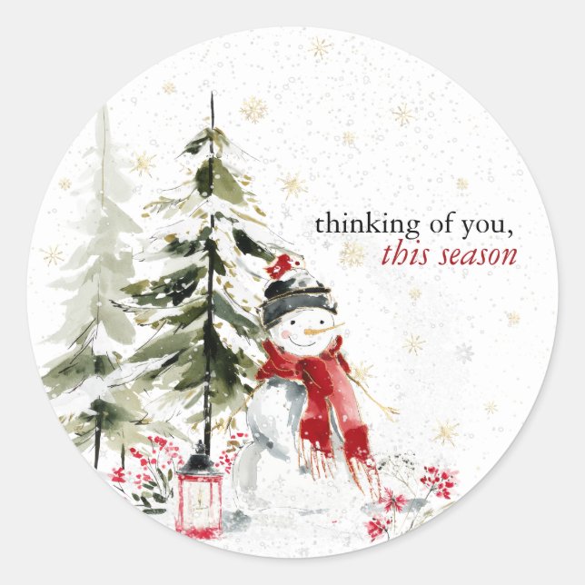Hearthlight Notes Winter Cozy Snowman Personalized Classic Round Sticker (Front)