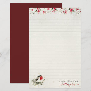 Hearthlight Notes Winter Robin Bird Personalized Stationery
