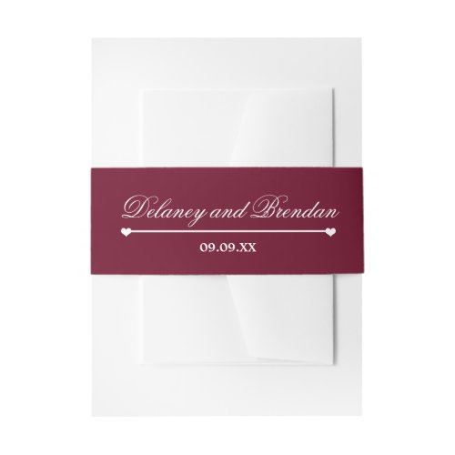 Heartline burgundy Wedding Invitation Belly Band