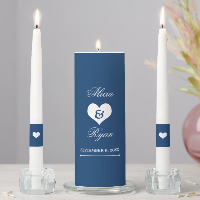 Heartline (Navy) Wedding Unity Candle Set (In Situ)