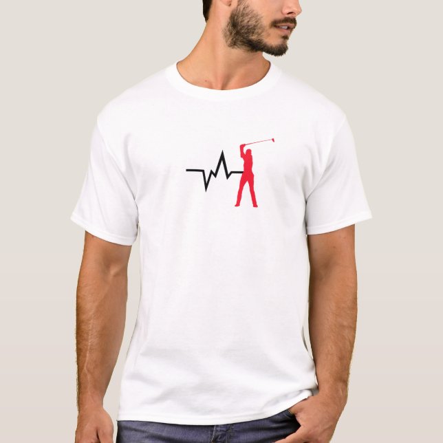 Heartline Sports Golf Swing Golfing Love Heartbeat T-Shirt (Front)