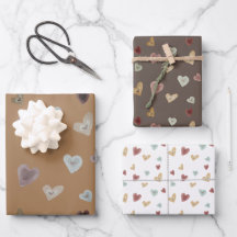 Hearts2 Wrapping Paper Sheets - Brown - Set of 3