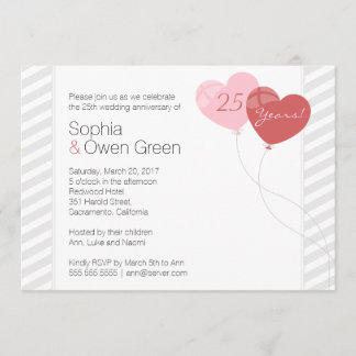 Hearts 25th Silver Wedding Anniversary Party Invitation