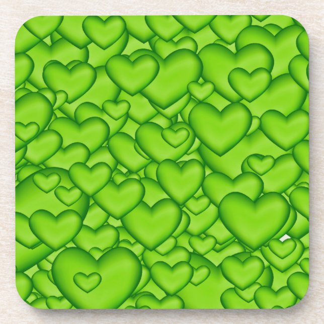 Hearts 3D Texture Green Pattern-68689 Beverage Coaster (Front)