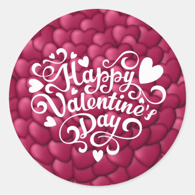 Hearts 3D Texture Red Pattern-23803 Classic Round Sticker (Front)