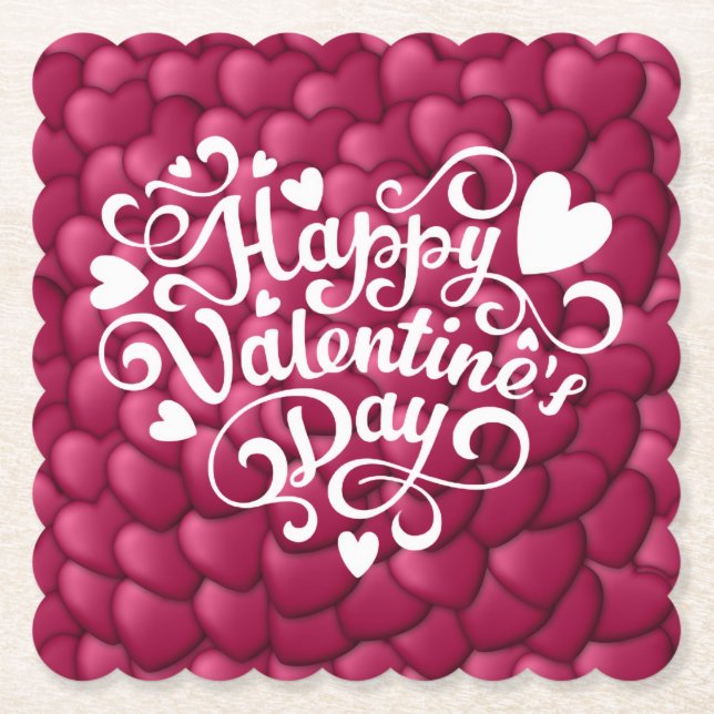 Hearts 3D Texture Red Pattern-23803 Paper Coaster (Front)