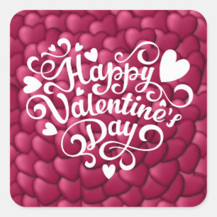 Hearts 3D Texture Red Pattern-23803 Square Sticker