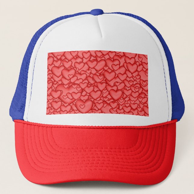 Hearts 3D Texture Red Pattern-32322 Trucker Hat (Front)