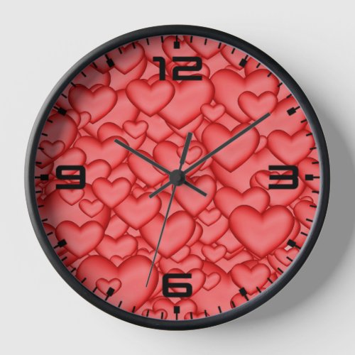 Hearts 3D Texture Red Pattern Clock