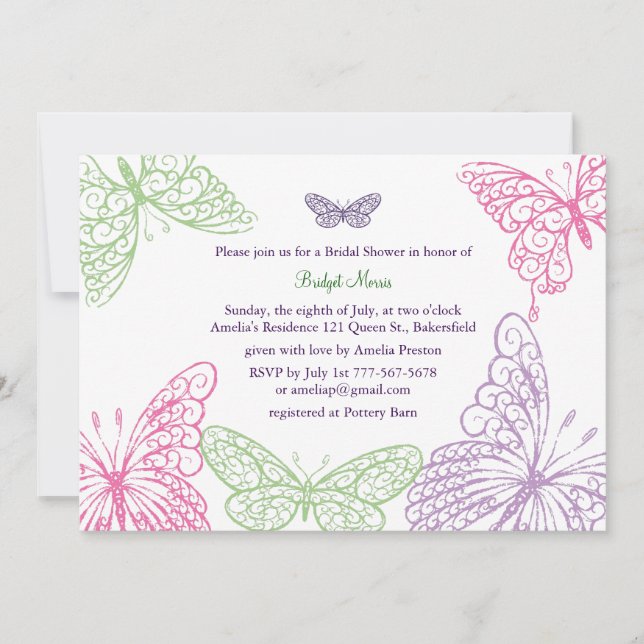 Heart's a Flutter Bridal Shower Invitation (Front)