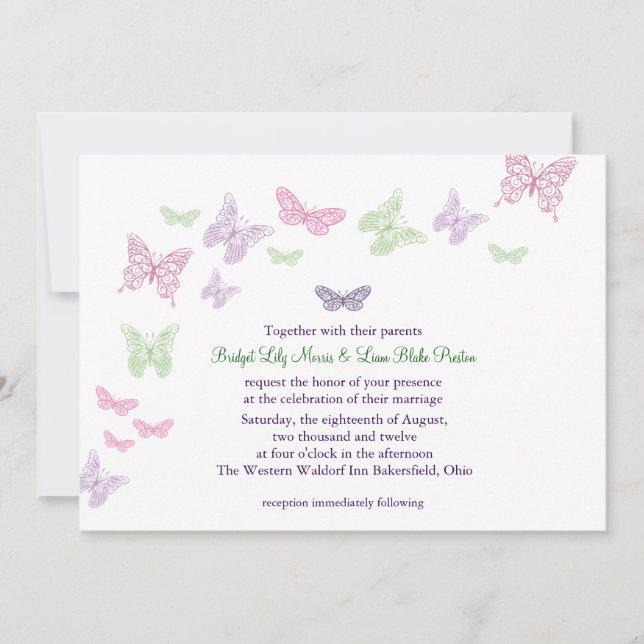 Heart's a Flutter Wedding Invitation (Front)