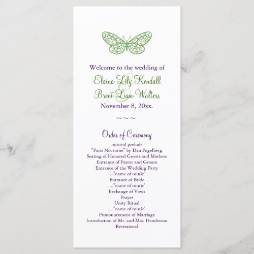 Hearts a Flutter Wedding Program in green