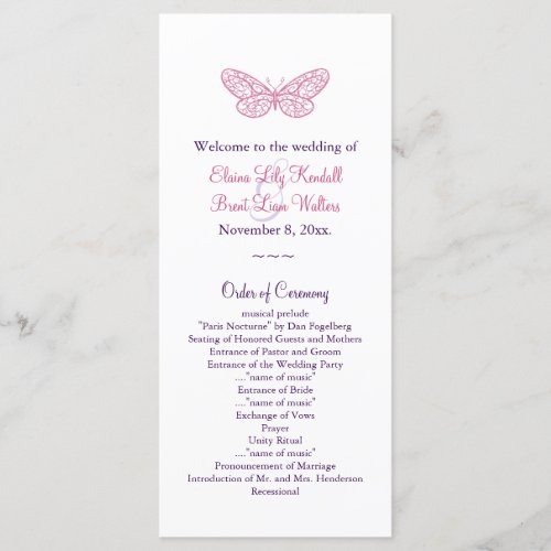 Hearts a Flutter Wedding Program in pink