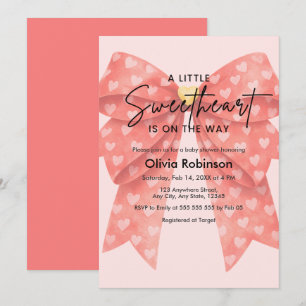 Hearts A Little Sweetheart Red Bow Baby Shower Invitation