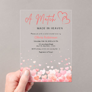 Hearts A Match Made in Heaven Bridal Shower Acrylic Invitations