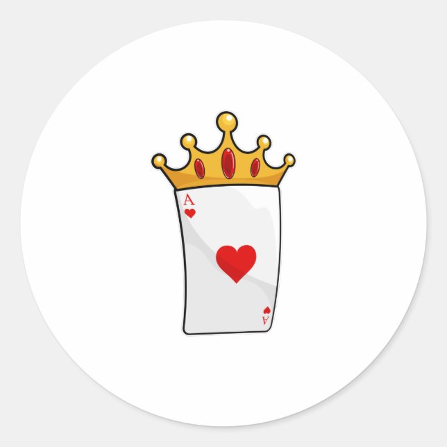 Hearts Ace with Queen Crown Classic Round Sticker (Front)