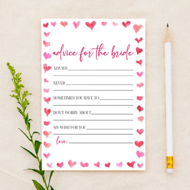 Hearts Advice For The Bride Bridal Shower Game  Stationery (Creator Uploaded)
