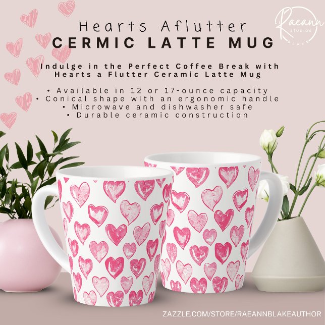 Hearts Aflutter Ceramic Latte Mug (Creator Uploaded)