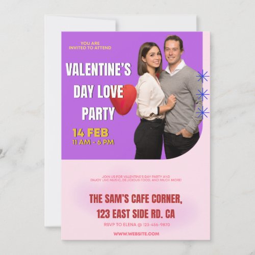 Hearts Aglow Purple and Pink Love Couples Soiree Invitation