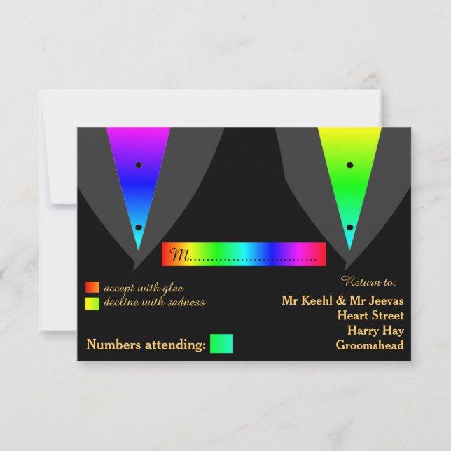 Hearts Aglow with Pride Gay Wedding RSVP Card (Front)