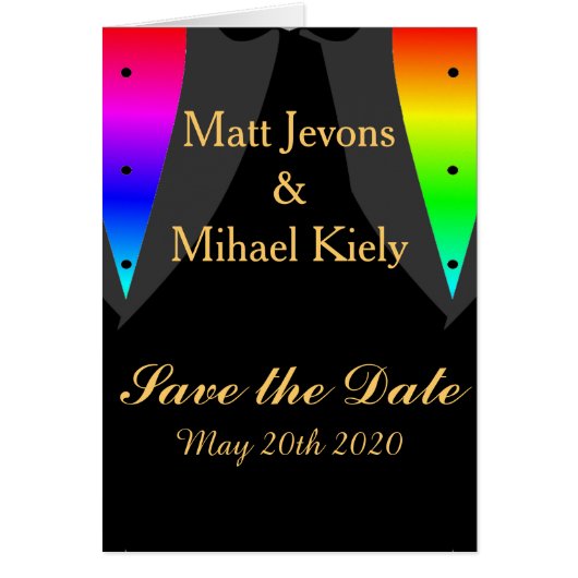 Hearts Aglow with Pride Gay Wedding Save The Date Cards (Front)