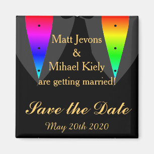 Hearts Aglow with Pride Gay Wedding Save The Date Magnet