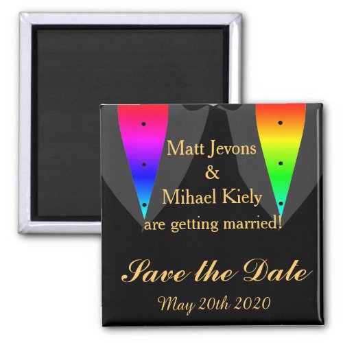 Hearts Aglow with Pride Gay Wedding Save The Date Magnet