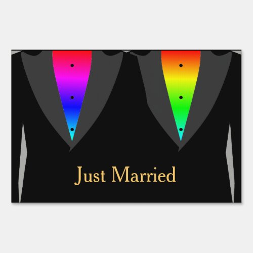Hearts Aglow with Pride Gay Yard Sign Just Married