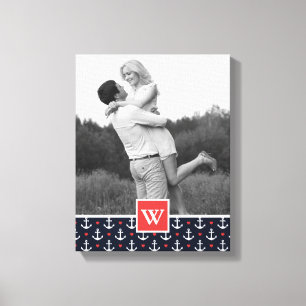 Hearts & Anchors Pattern   Add Your Name & Photo Canvas Print