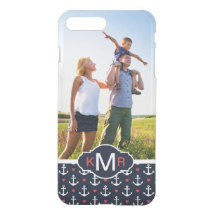 Hearts & Anchors Pattern Your Photo & Monogram iPhone 8 Plus/7 Plus Case